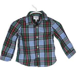 Crown & Ivy Baby Boys 12M Plaid Button Down Shirt Blue Red Long Sleeve